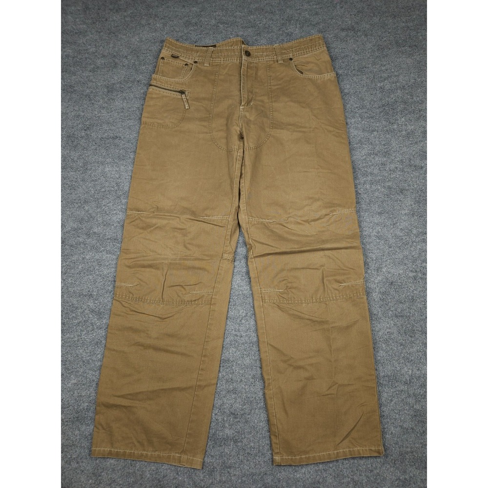 KUHL Crag Series Canvas Pants Men's 38 x 32 Beige Heavy Zip Cargo Double Knee